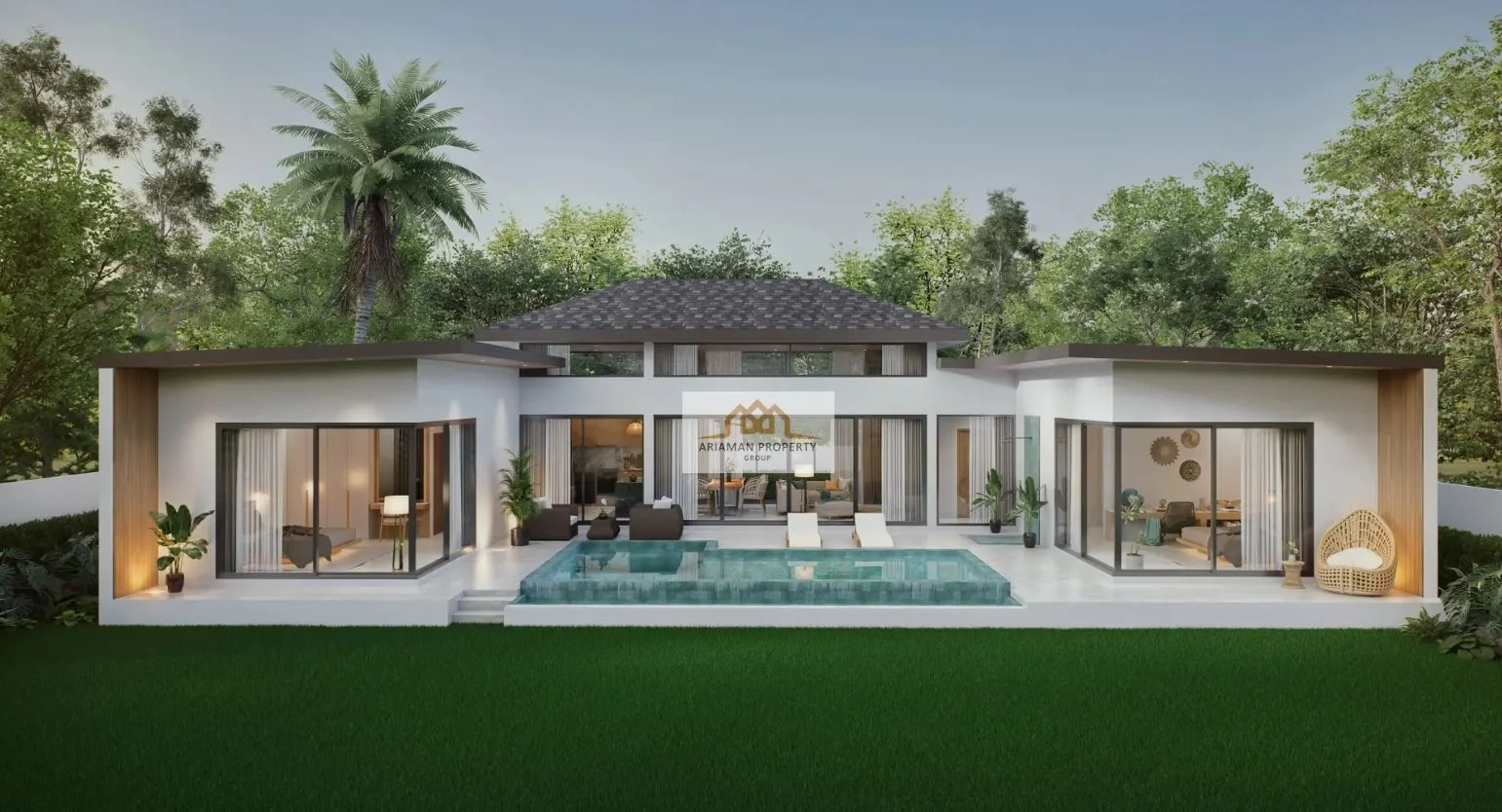 湄南沙美岛当代单层别墅,配有泳池和户外休闲区| 出售| Lamai K, image size:1541x834